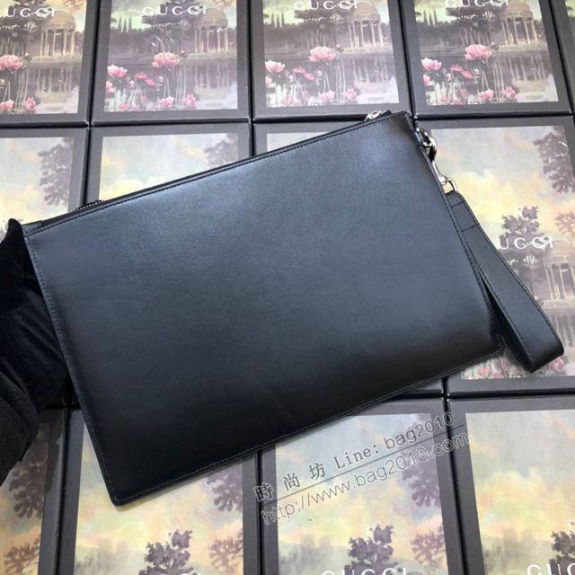 Gucci包 古馳手包 597678黑皮 Gucci字母精美刺繡圖案 Gucci拉鏈手包  gudj1253